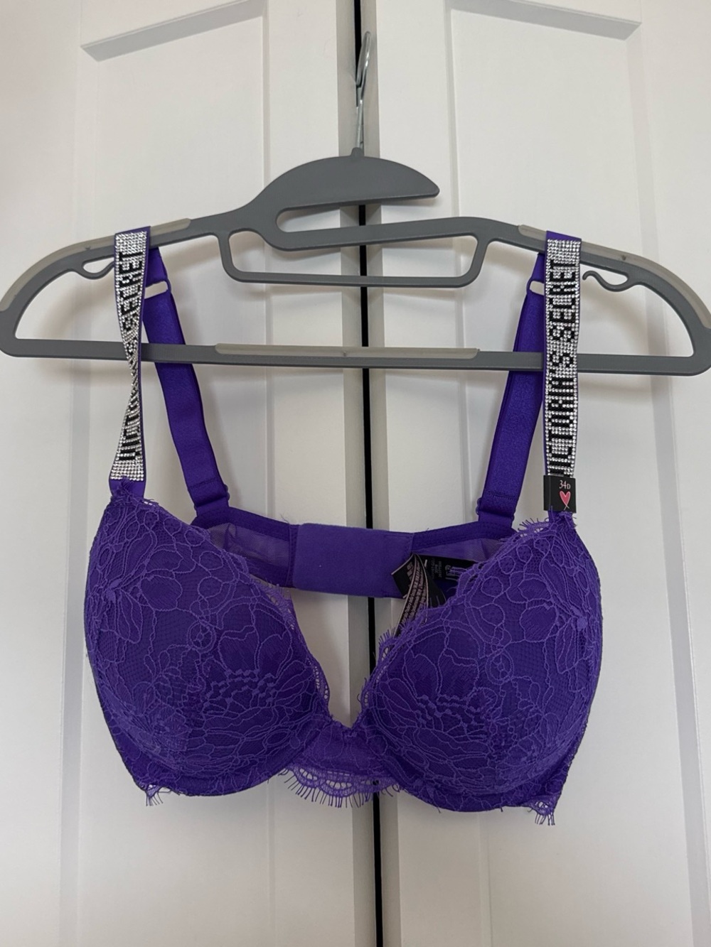 VS Purple Lace Push-Up Bra with Rhinestone Straps